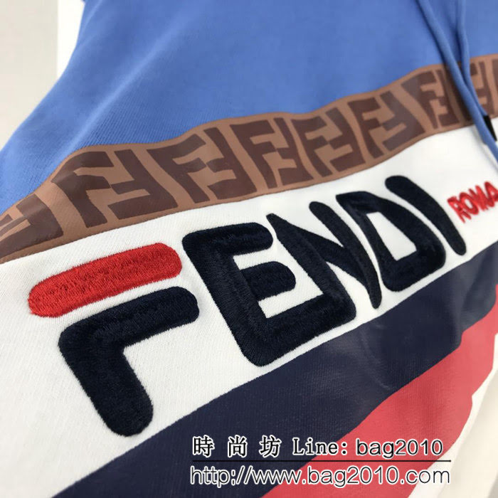 FENDI芬迪 18SS秋冬新款 拼接斜杠 刺繡Fendi字母 純棉衛衣 情侶款 ydi1595